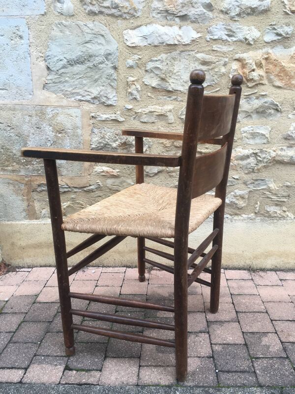 Fauteuil paillé rustique