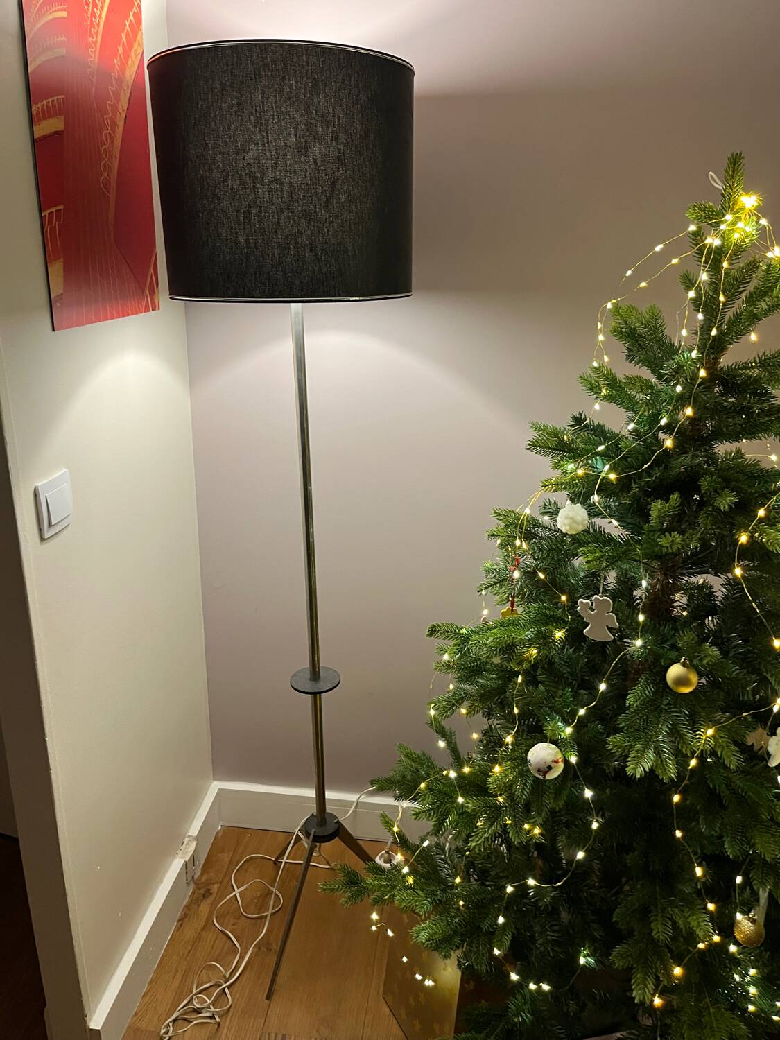 Lampadaire noir tripode vintage
