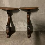 Pair of solid walnut wall consoles Napoleon III 19th century