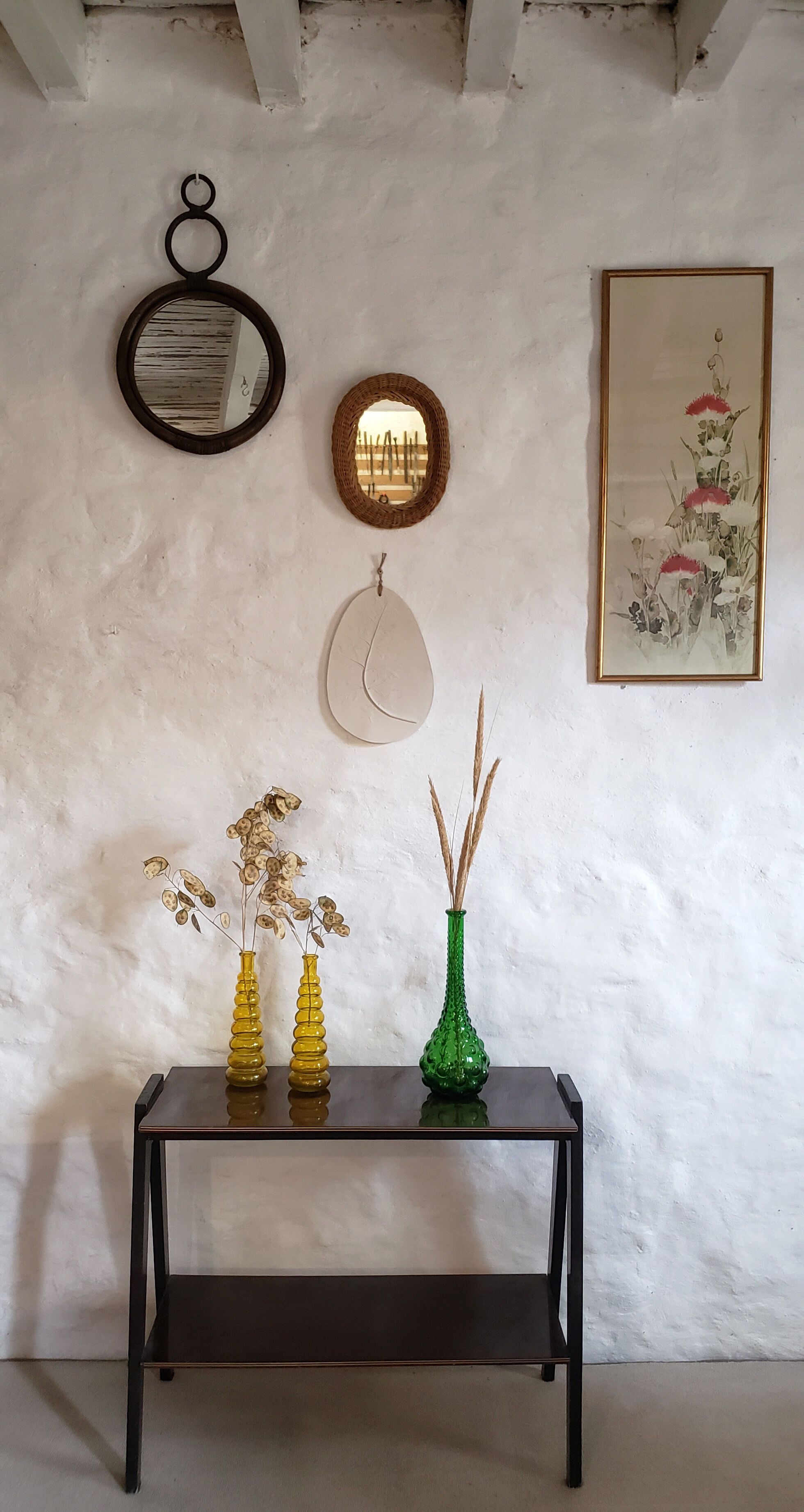 2 yellow vintage carafes