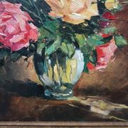 Painting on canvas with a knife, vase and cut flowers, Léon Gasser dit Mas