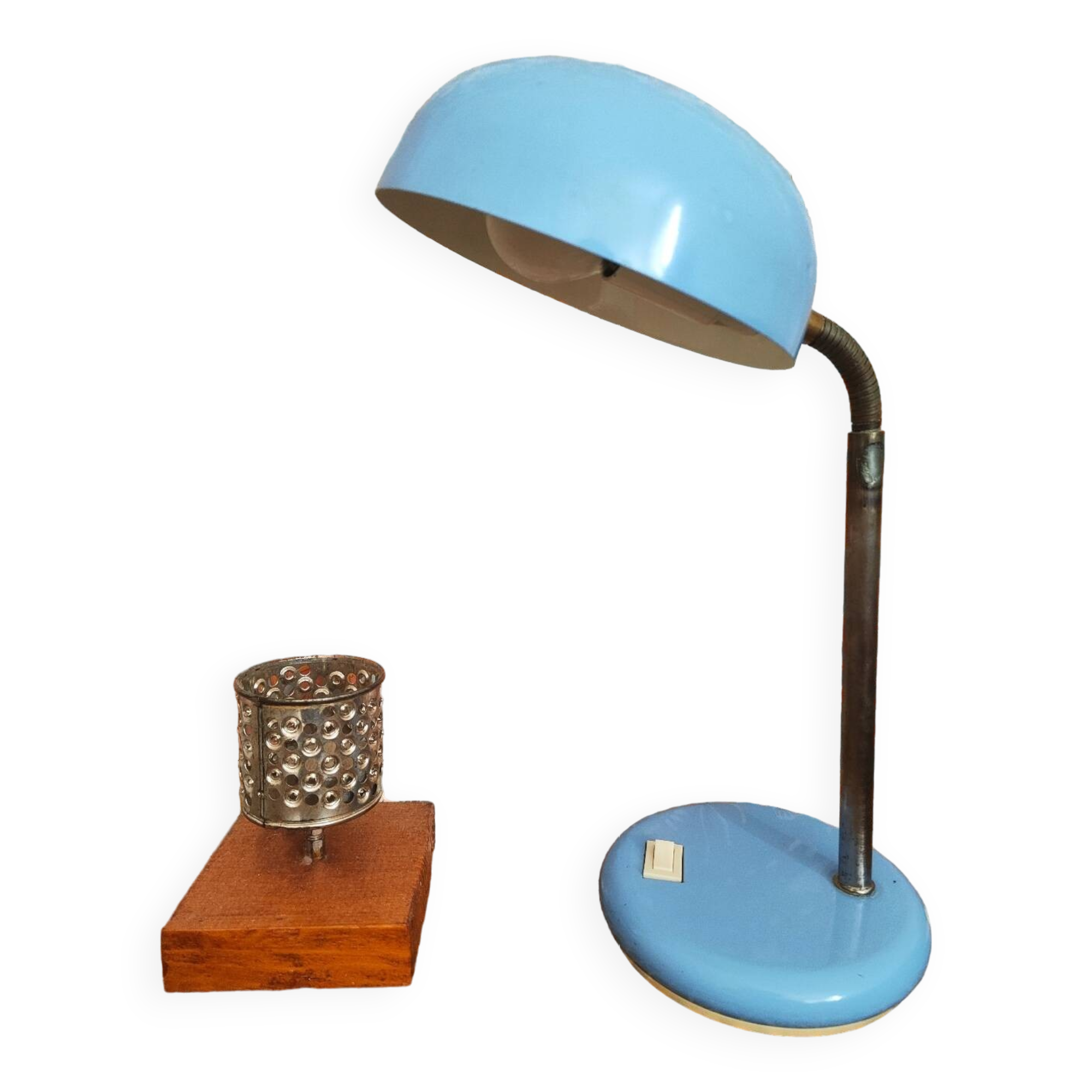 Sky blue steel desk lamp from the 60s