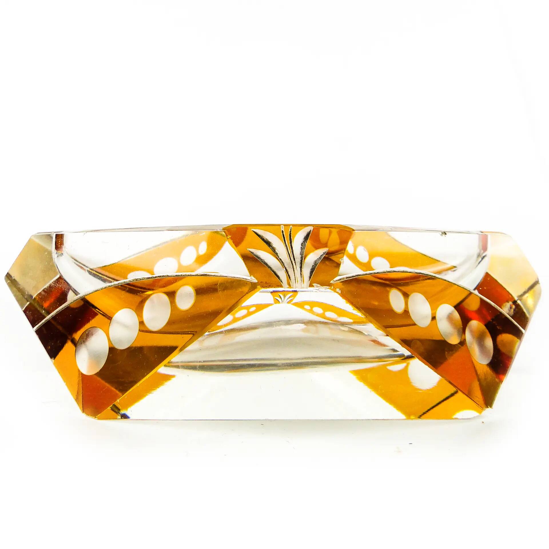 Art Deco ashtray, crystal glass, Huta Julia, Poland, 1960s