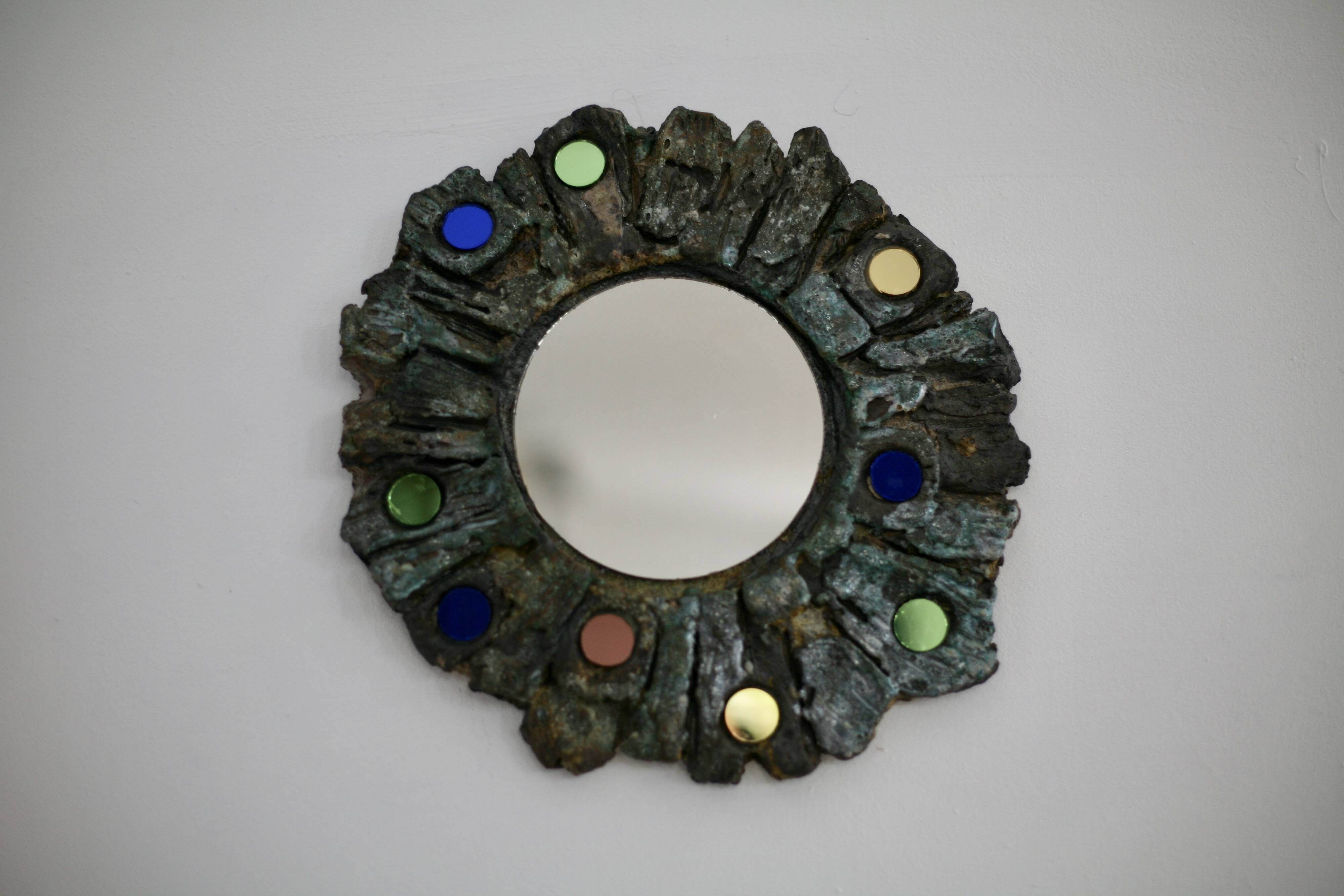 Ceramic mirror by Jacky Coville, 1970s.