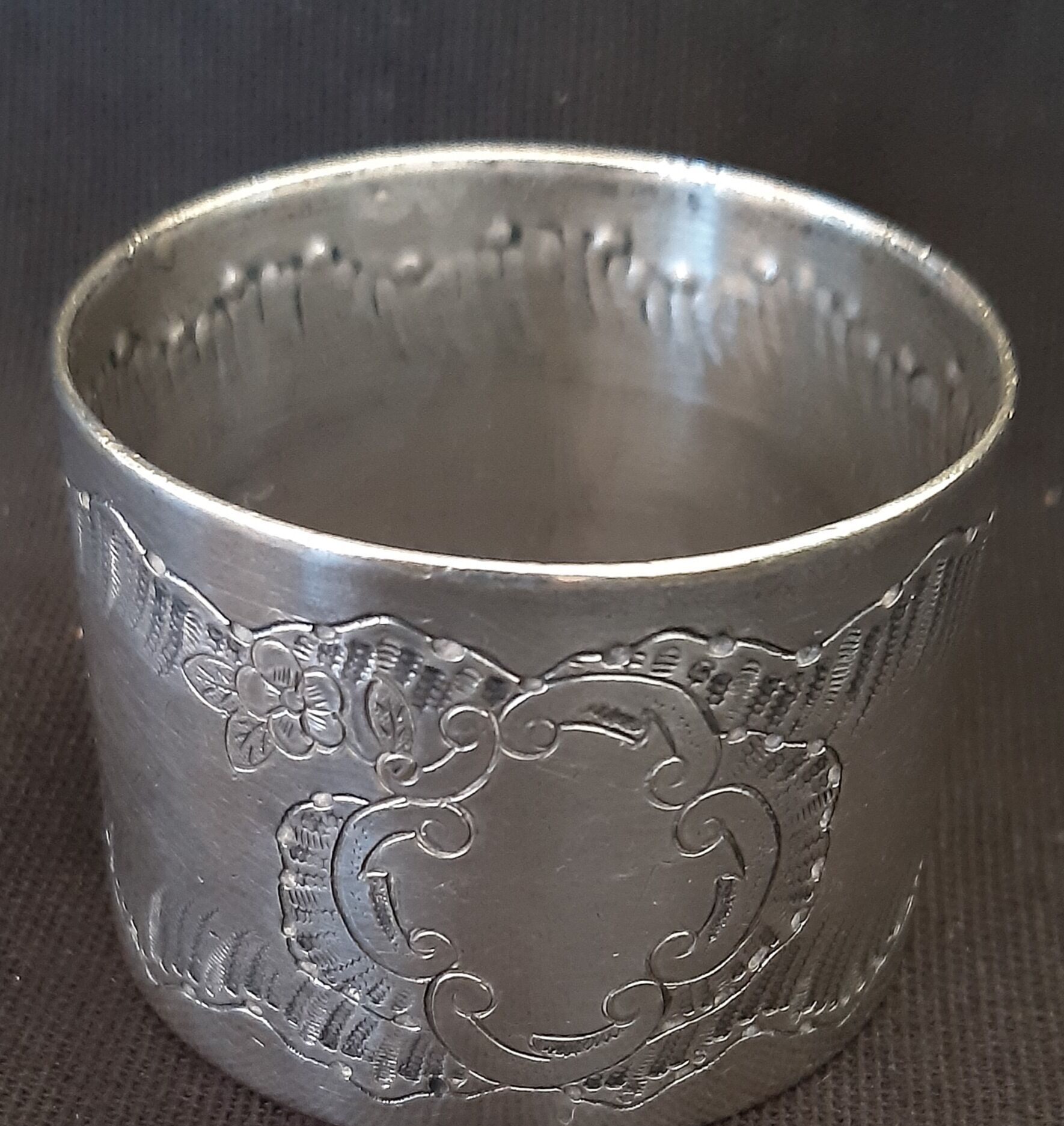 Un encrypted silver metal towel ring