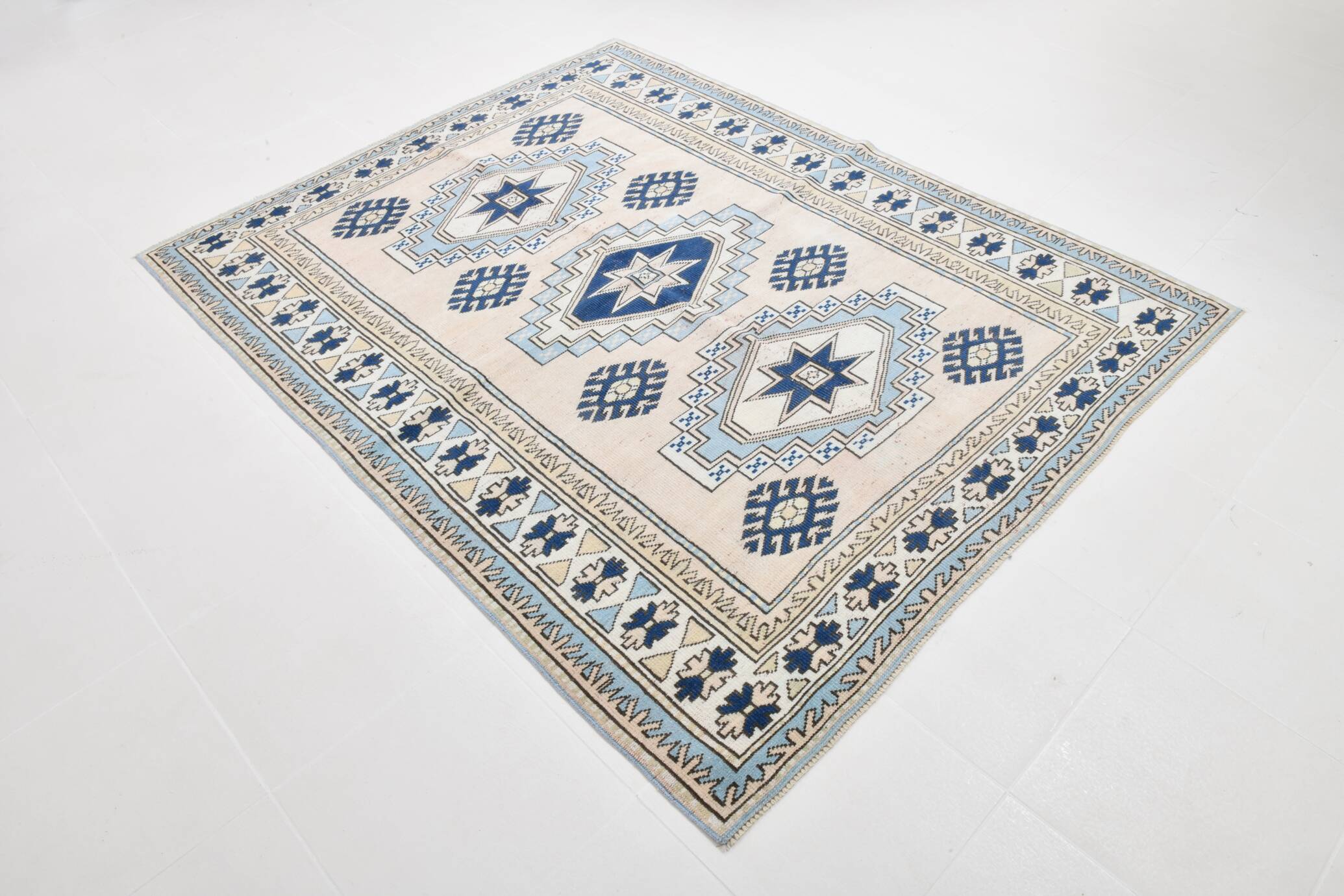 6x7 Navy Blue Cream Oriental Persian Rug, 178x225Cm