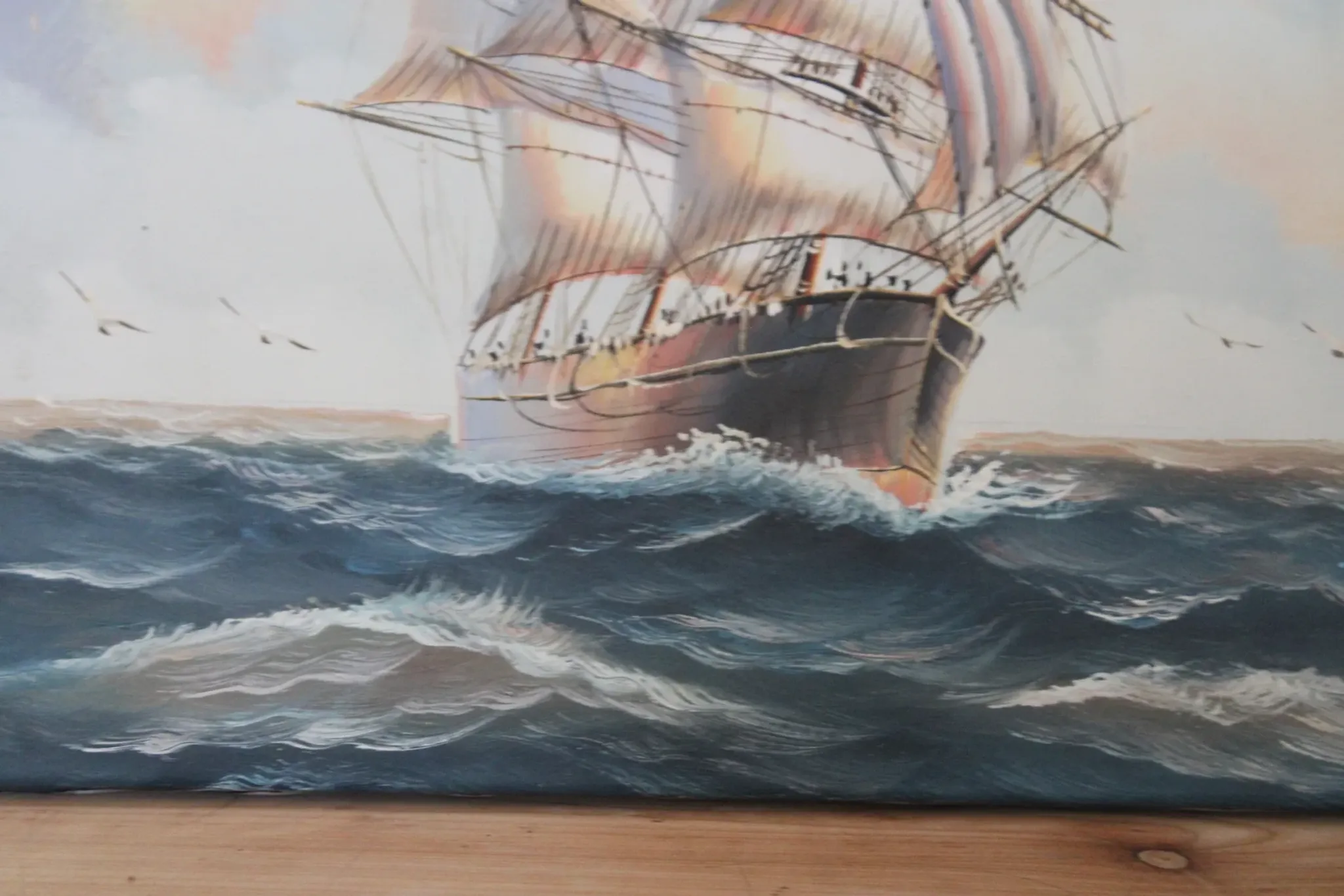 Marine painting on canvas – Large sailing ship at sea – 40 × 30 cm