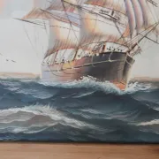 Marine painting on canvas – Large sailing ship at sea – 40 × 30 cm
