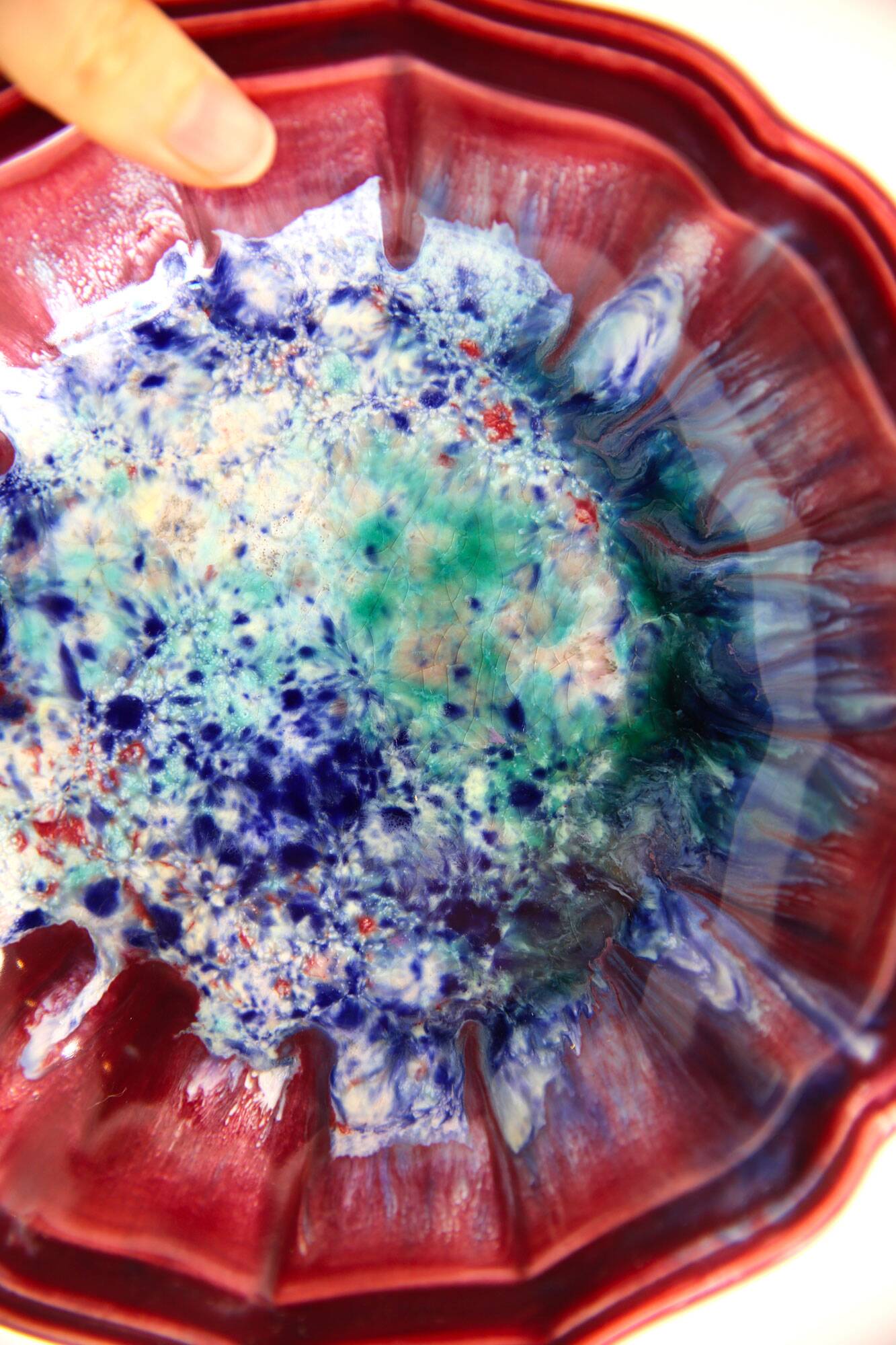 Morvan sandstone bowl with multicolored flames