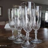 Set of 6 vintage champagne flutes in chiseled crystal