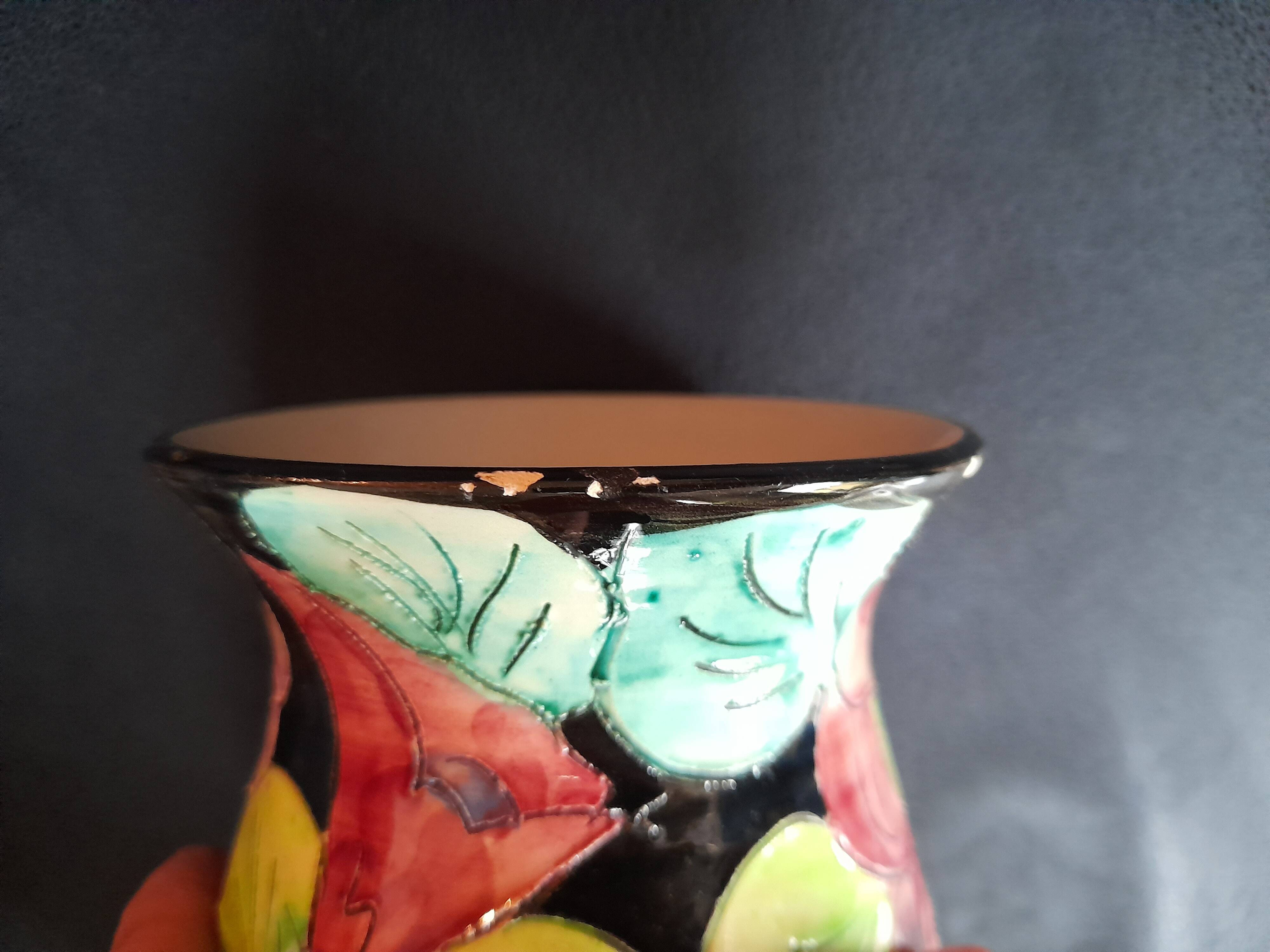 Vallauris glazed ceramic vase with incised flower decoration