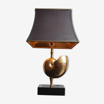 Lampe Nautilus en laiton avec socle en marbre noir