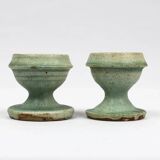 Pair of egg cups/candle holders by Alexandre Bigot – Art Nouveau stoneware