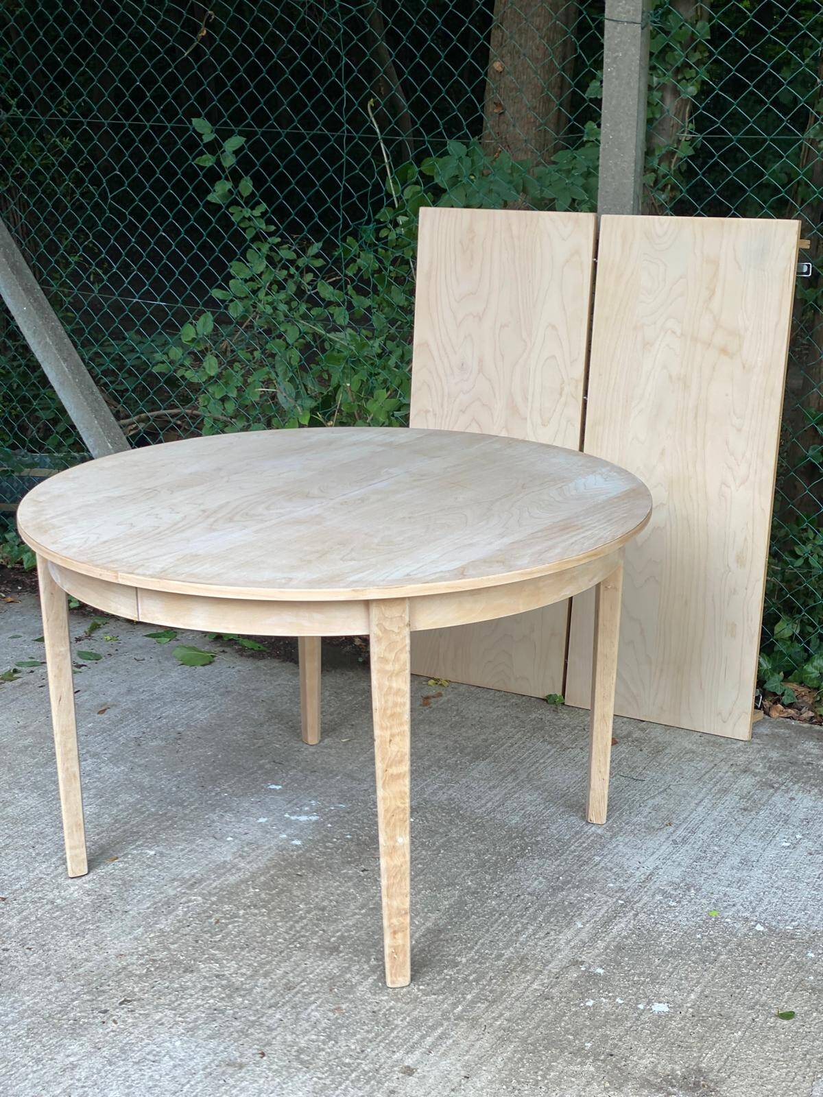 Table à manger scandinave ronde extensible rénovée en bois brut 210cm