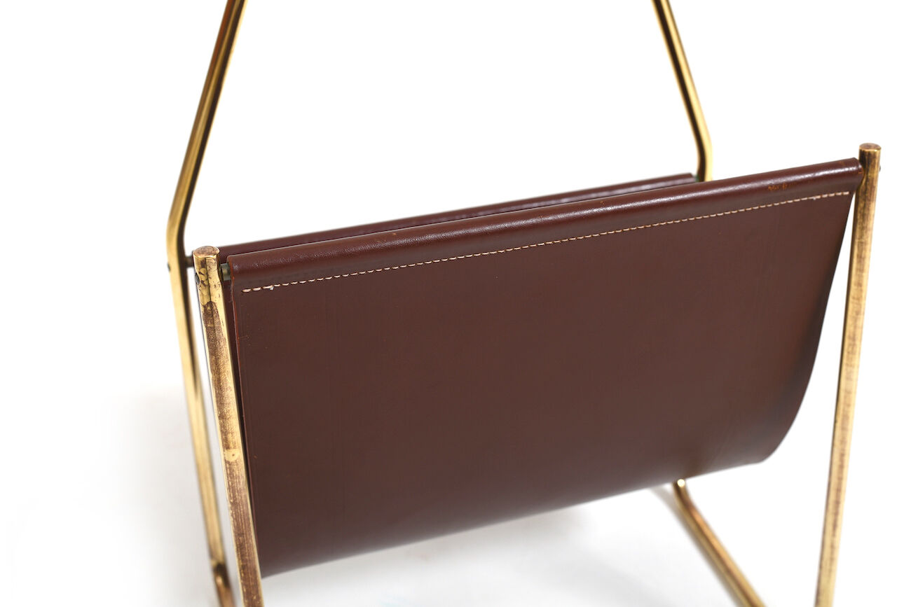 1950s Carl Auböck Magazin Holder in Brass and Leather