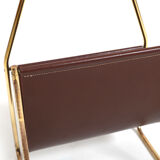 1950s Carl Auböck Magazin Holder in Brass and Leather