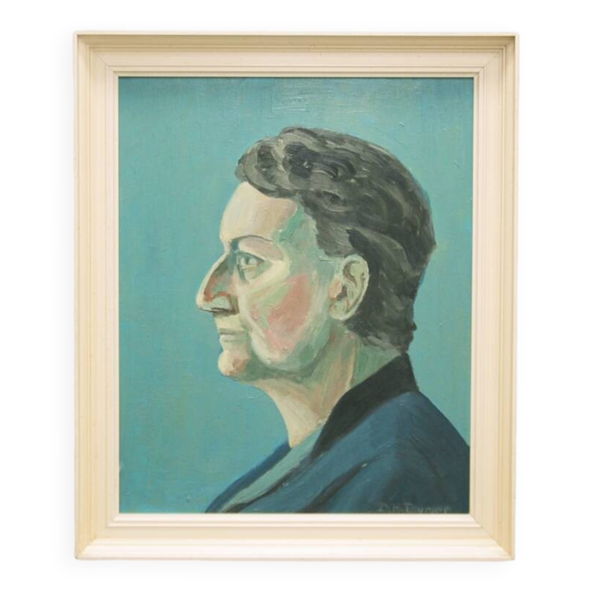 vintage beige frame mint green portrait man