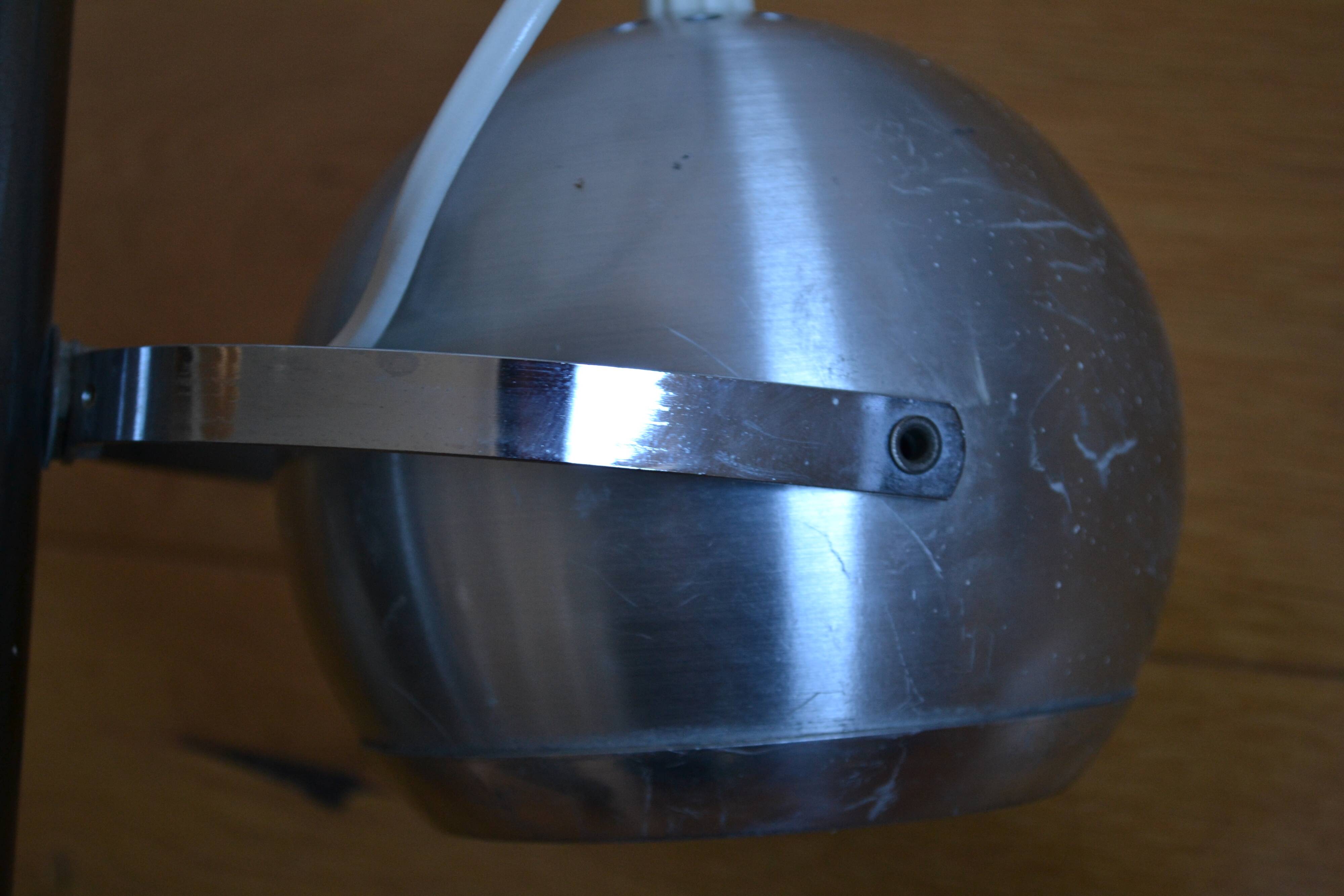 Pair of 70s space age eye ball chandeliers in brushed aluminum