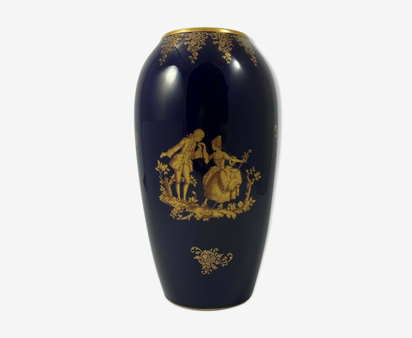 Blue vase and porcelain dore limoges france decor romantic 1900 | Selency