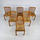 Ensemble de 6 chaises de salle à manger scandinaves en pin et jonc, 1970
