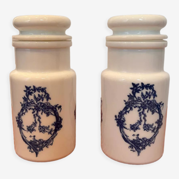 2 small apothecary jars in opaline