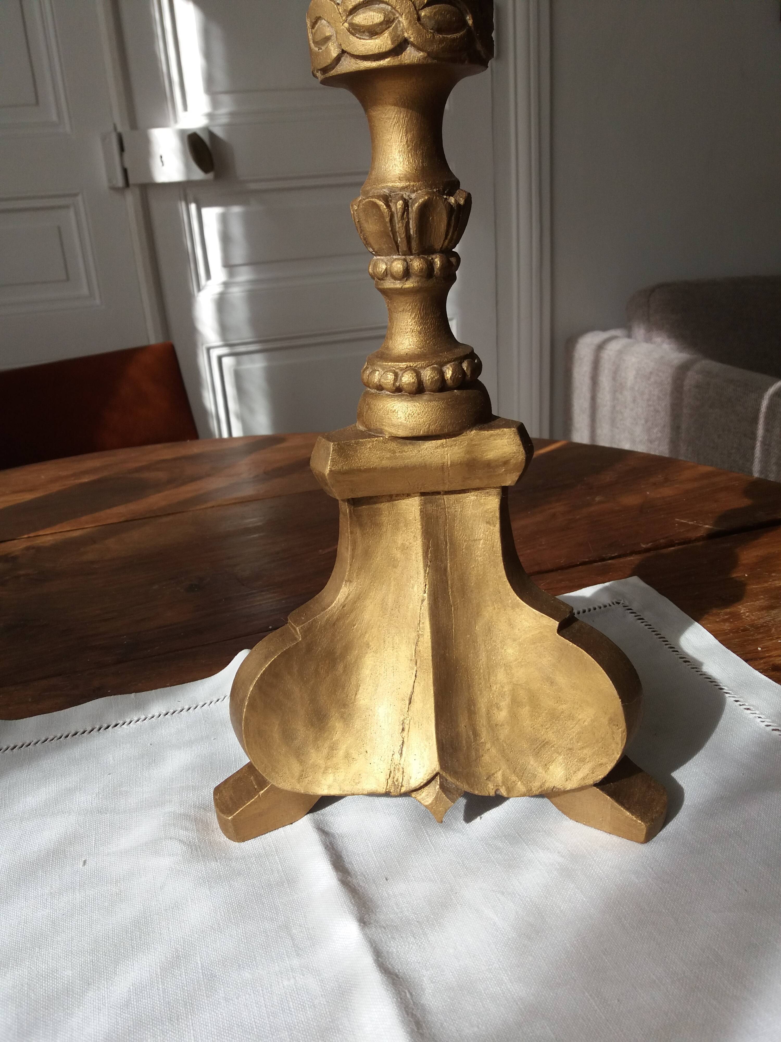 Antique candle pick in gilded wood 19th century