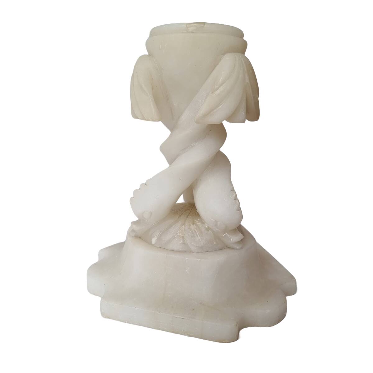 Antique Alabaster Tea Light Holder On Foot, late 1800s