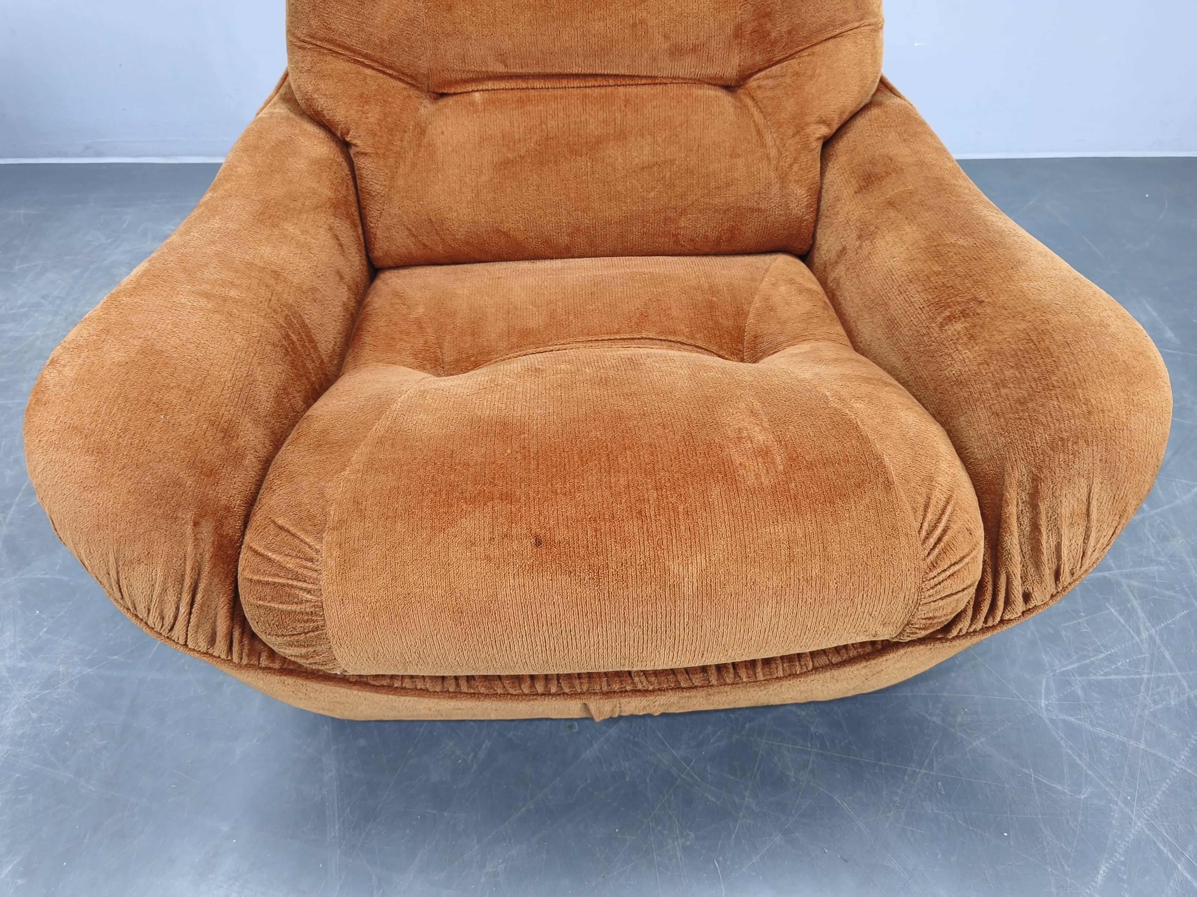 Pair of Italian Space Age Lounge Chairs, Orange Upholstery, 1970s