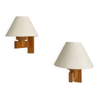 Set of wall sconces in pine, Modern Scandinavian style by Uno Dahlen for Aneta, 1970s.