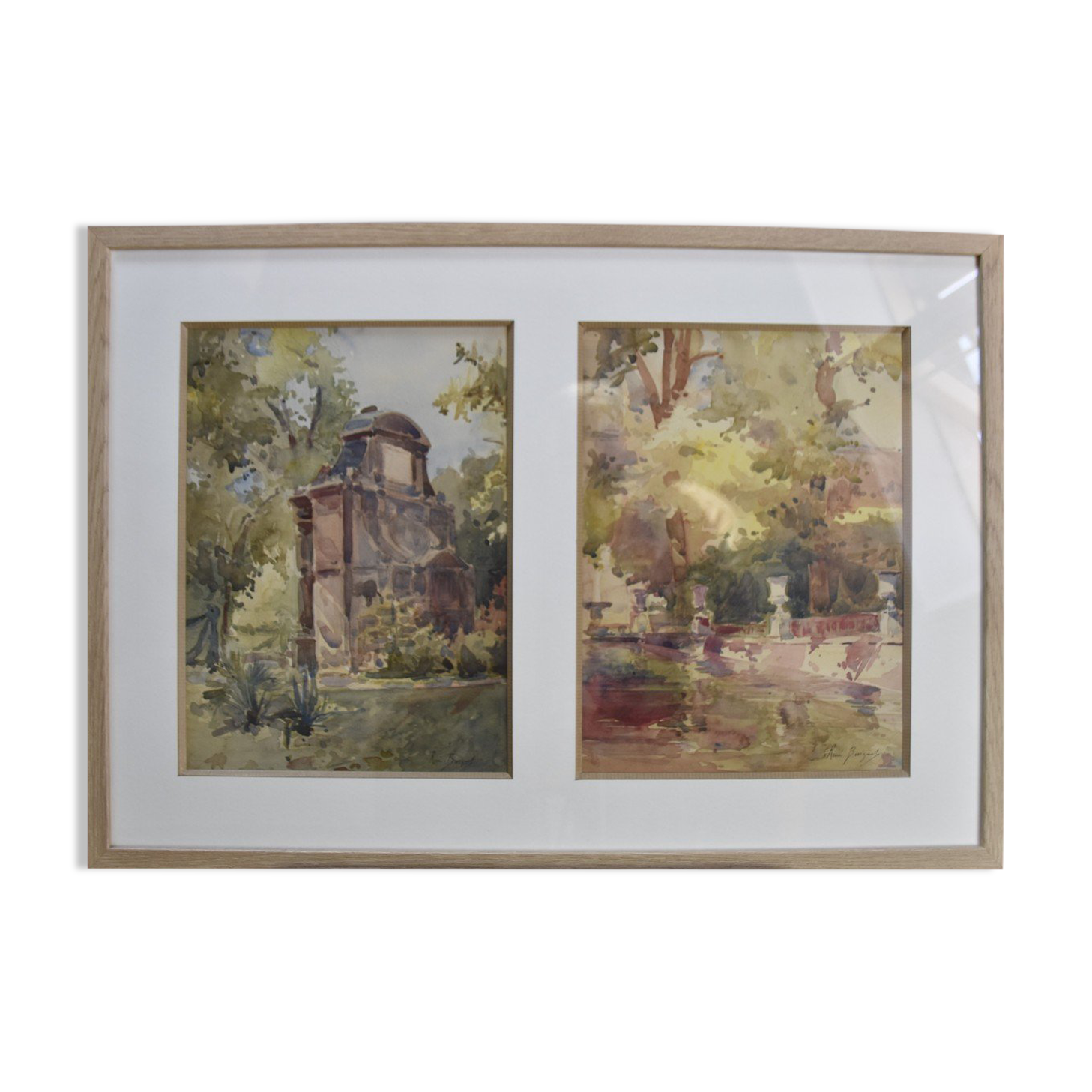 The Médicis Fountain, Luxembourg Garden, Two Signed Watercolours