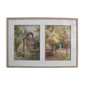 The Médicis Fountain, Luxembourg Garden, Two Signed Watercolours