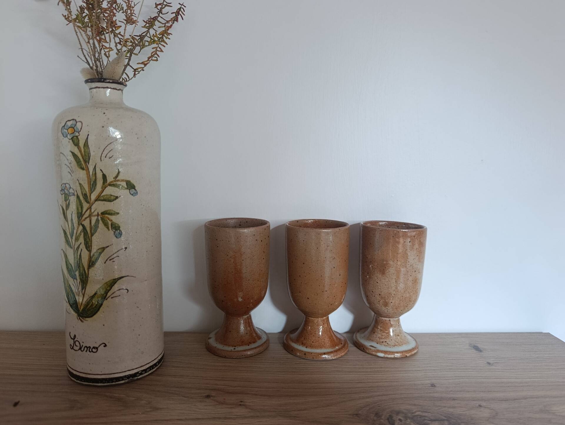 3 mazagrans / authentic vintage natural stoneware cups