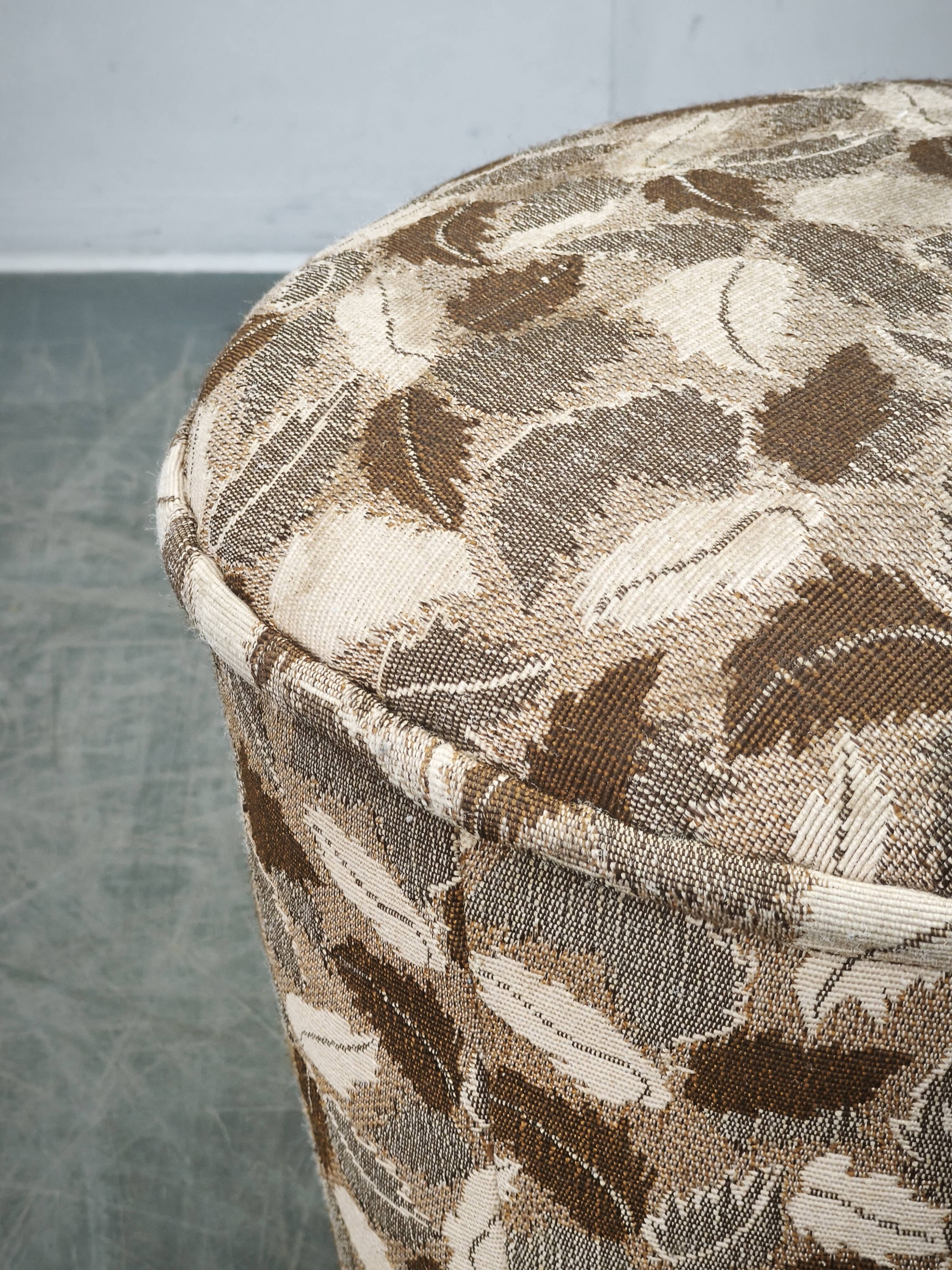 1930s Czechoslovak Art Deco Upholstered Round Tabouret Stool