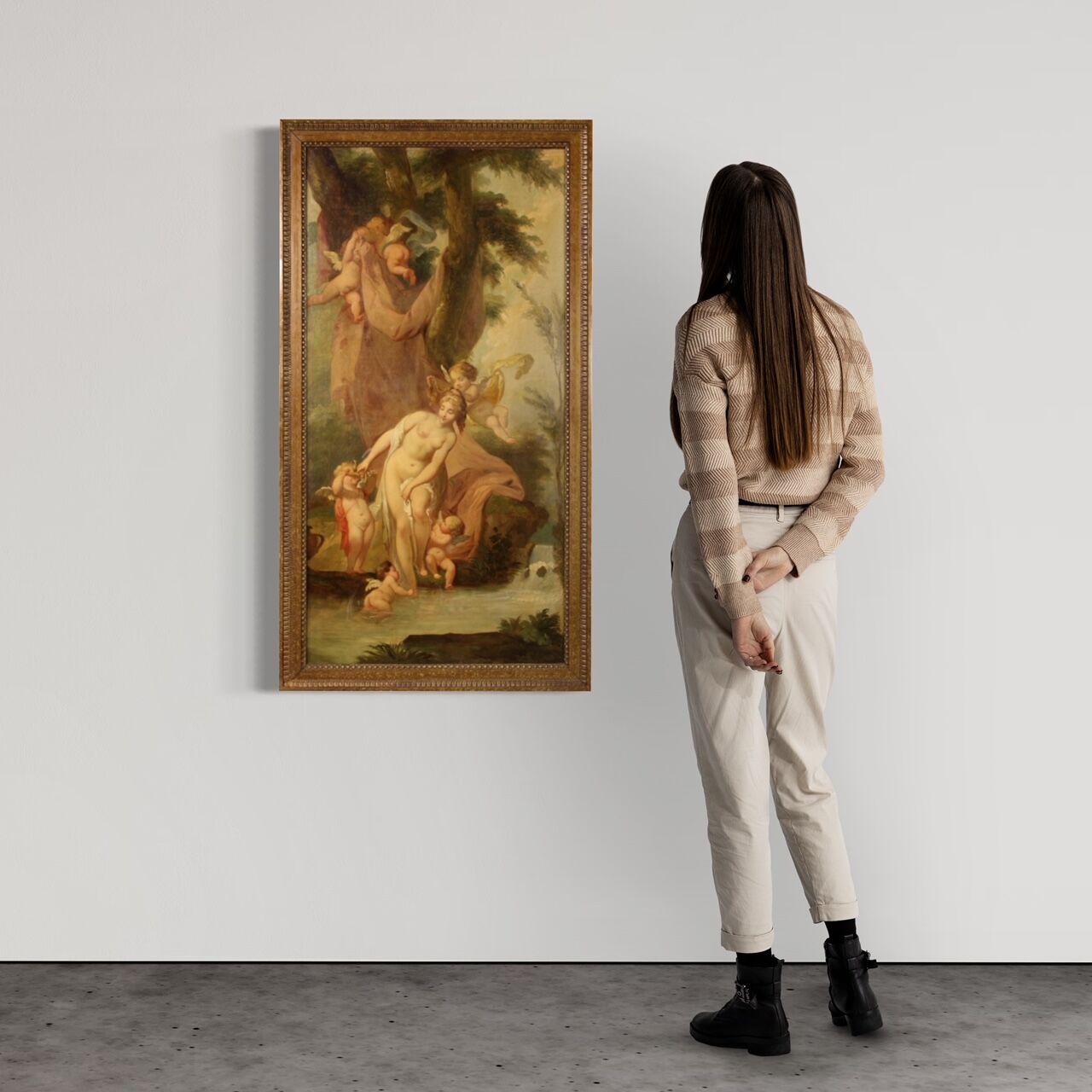 Mythological painting from 19th century, the bath of Venus