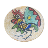 Plate polychrome rooster decoration toledo 1950s