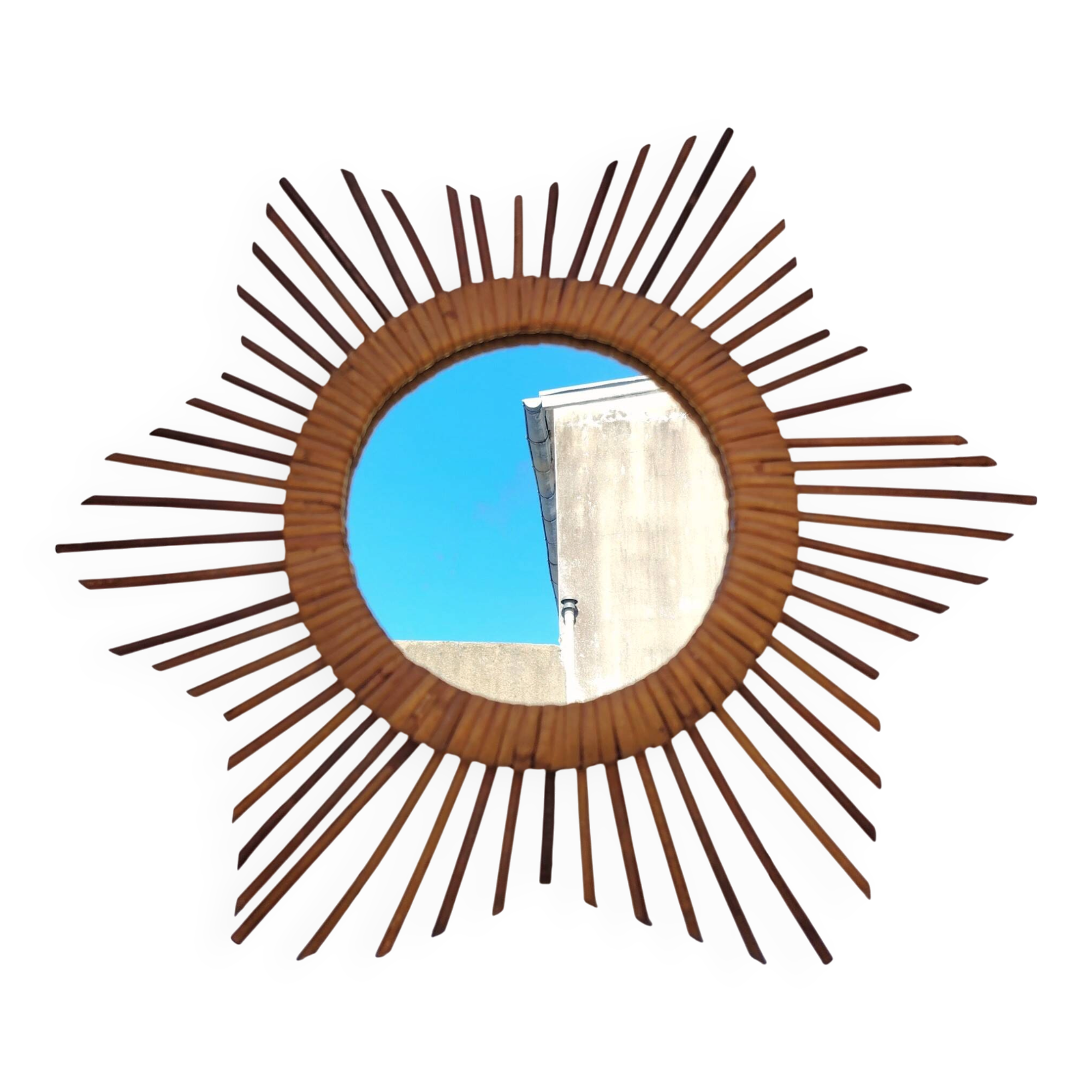 Rattan sun mirror, 1960s design, vintage