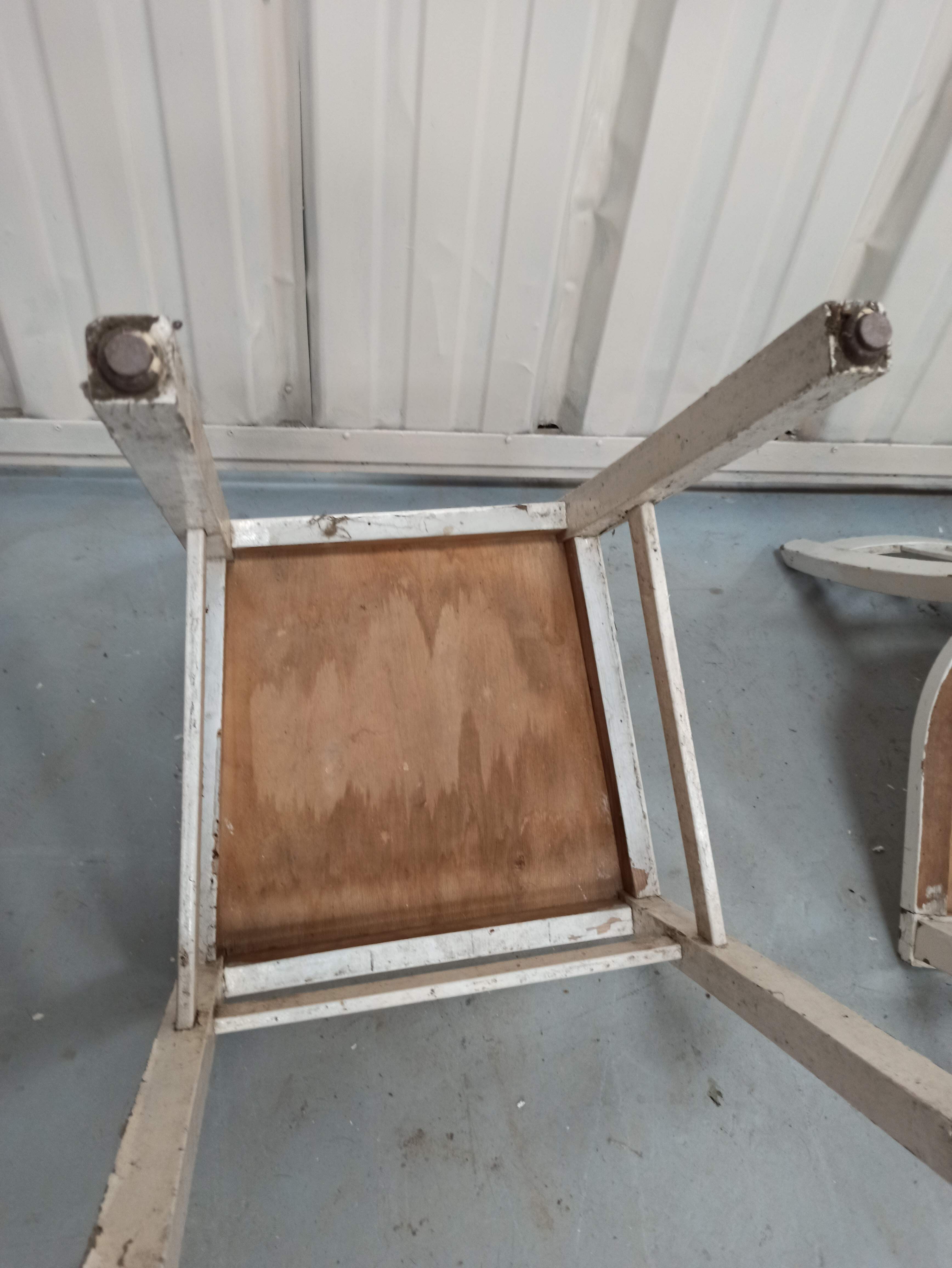 4 patinated white bistro chairs