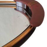 Ancien Superbe Plateau Style Art Déco Miroir Poignée En Cuir Ou Simili Vintage