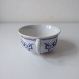 Set of 4 large cups with sky blue handles with Royal navy blue decoration signed salins Ségur ceramic France