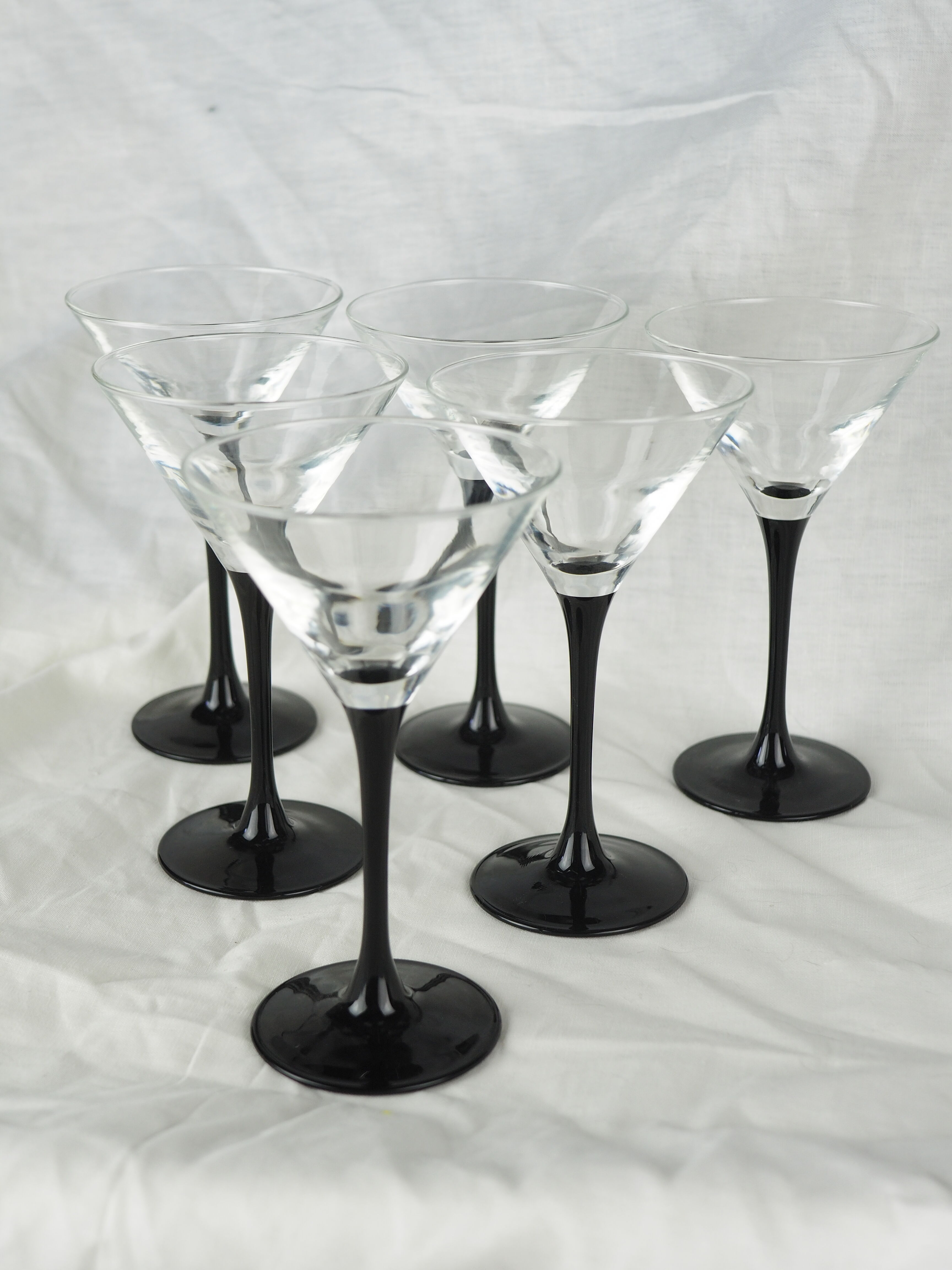 Set of 6 black-footed martini glasses - Arques crystal, Luminarc - 70s / 80s
