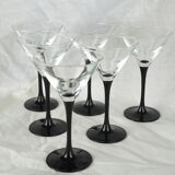 Set of 6 black-footed martini glasses - Arques crystal, Luminarc - 70s / 80s