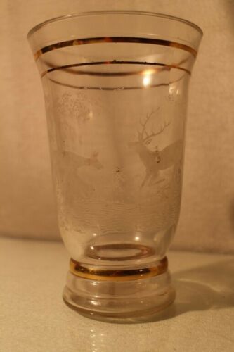 Glass vase with deer engraved decoration early 20th century
