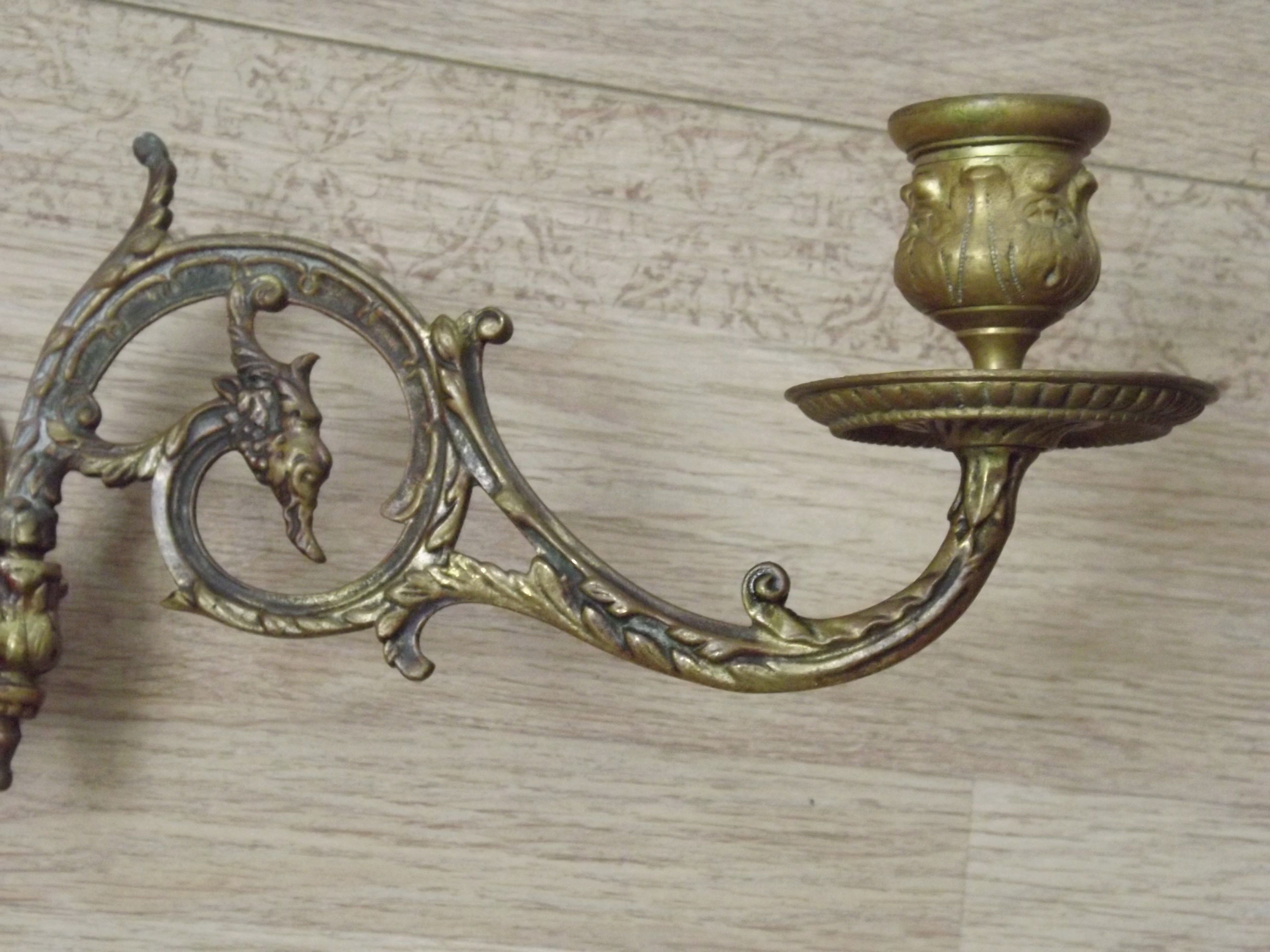 Antique French Gothic Dragon Bronze Double Piano Sconce Signed L. Pinet