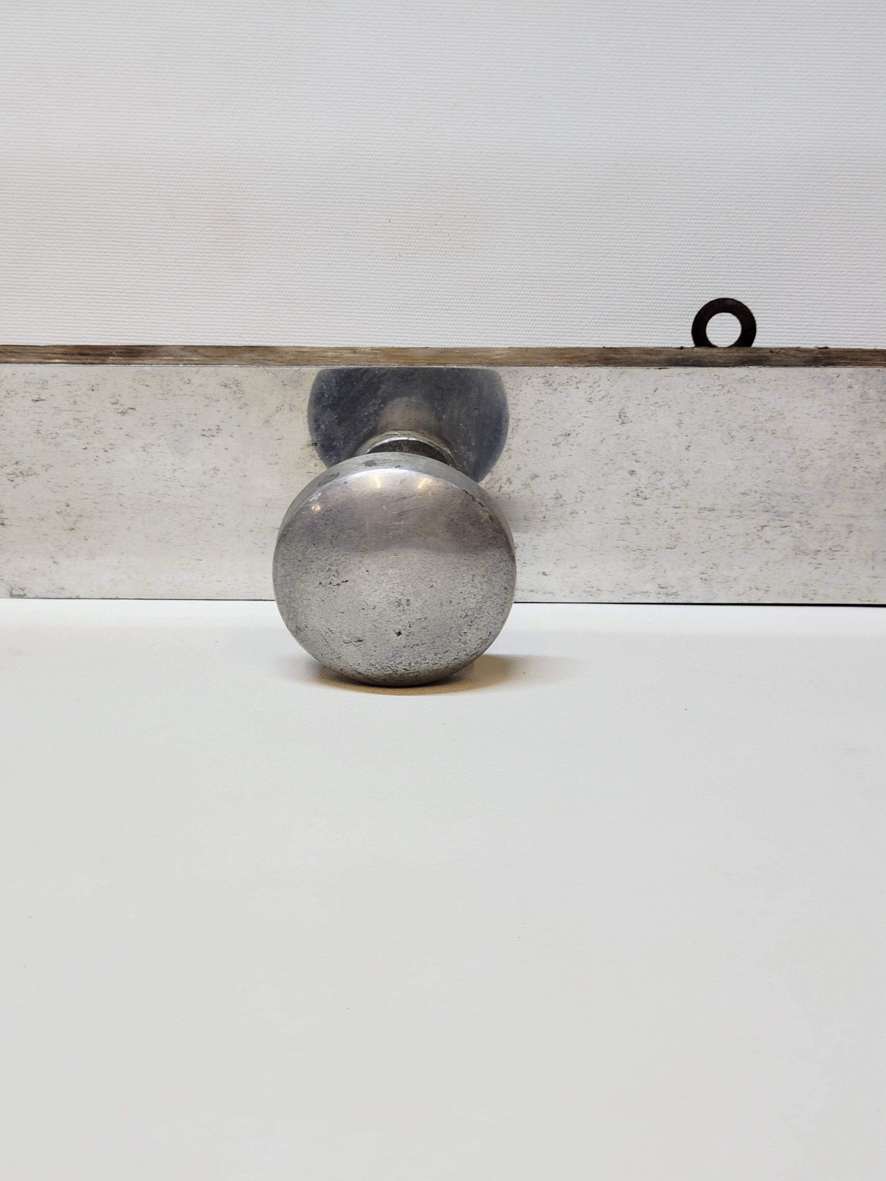 Retro vintage coat rack with 4 aluminum hooks on a wooden frame