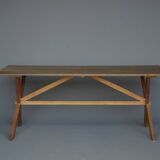 Rustic wooden Farmhouse X-frame Dining Table. 1940s