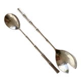 Silver metal service cutlery, bamboo model