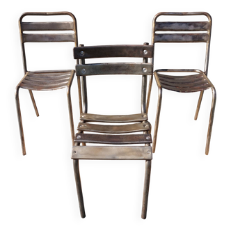 3 metal chairs, Tolix style