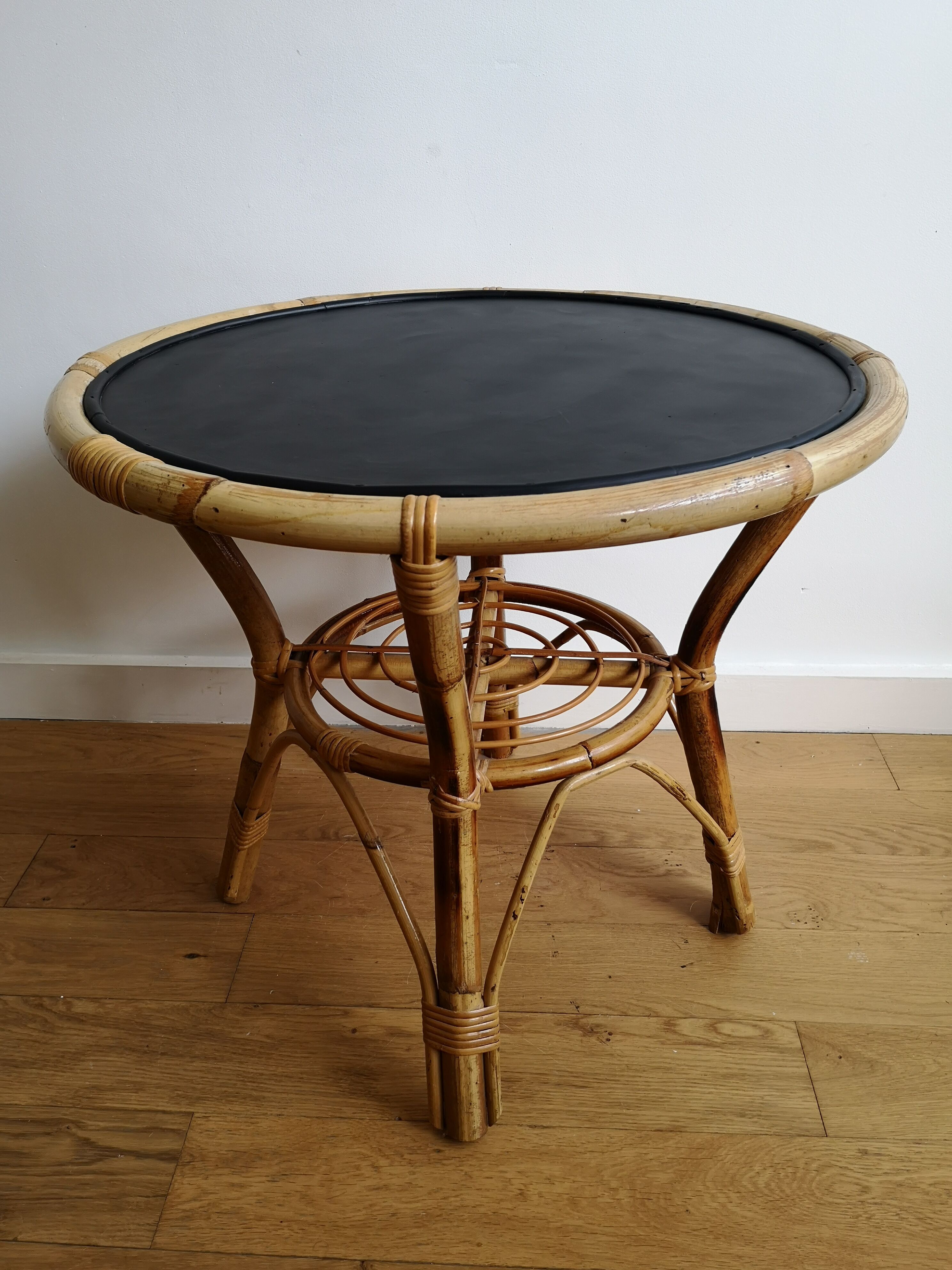 Wooden and rattan coffee table