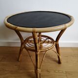 Wooden and rattan coffee table