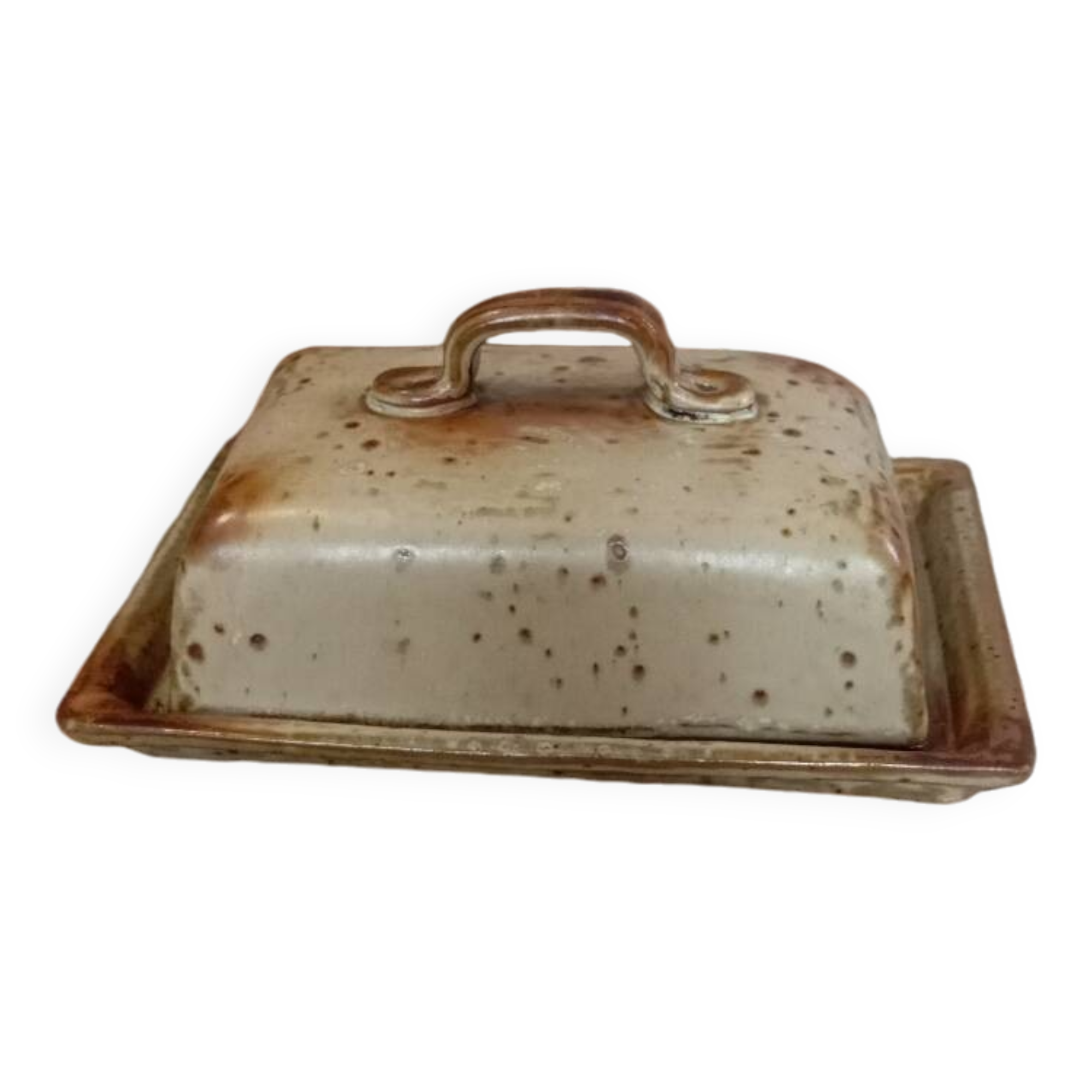 Rectangular butter dish in pyrite stoneware, vintage 1970